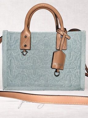 True Religion Denim Tote with Tan Leather Trim